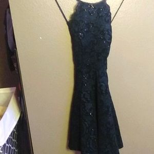 Black and dark green sparking velvet flowy dress